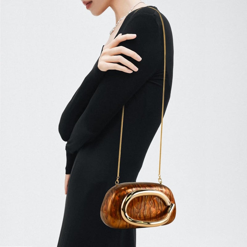 NEWROGENG Clutch Purses for Women Formal, PU Leather/Marble Acrylic Evening Bags with Chain, Trendy Metal Handle Purses 2025 - Image 4